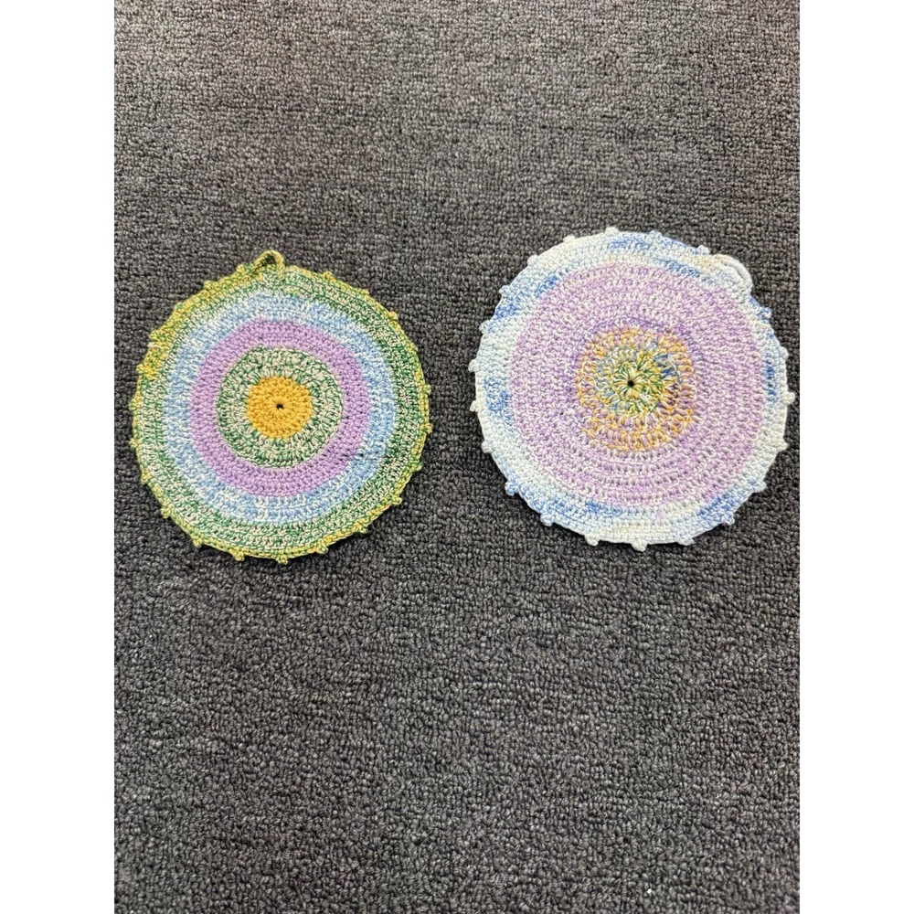 Pair Of Round Handmade Potholders/trivets